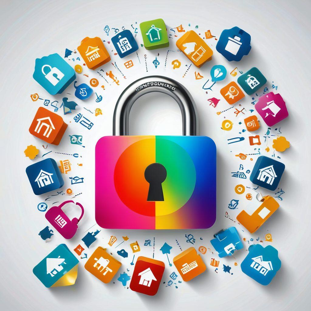 An open padlock symbolizing security, surrounded by diverse insurance icons (home, health, auto) in a vibrant and colorful arrangement. In the background, a guiding hand reaches towards a light bulb, representing customized solutions. The overall theme conveys a sense of empowerment and financial confidence. super-realistic. vibrant colors. white background.